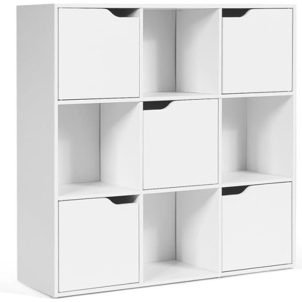 COSTWAY bokhylla förvaringsenhet - 5 dörrar 9 fack, tippskydd, leksakslåda, vit