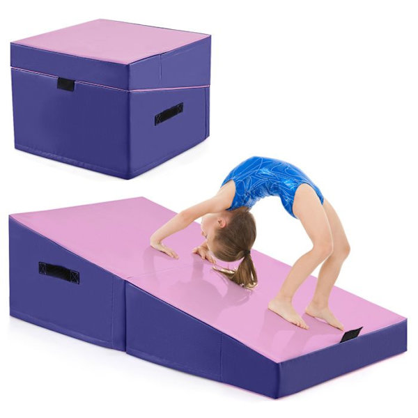 COSTWAY Incline Gymnastikmåtte - 120 x 60 x 35 cm - Foldbar retvinklet - EPE-skum og skridsikkert PVC-læder - Bærehåndtag