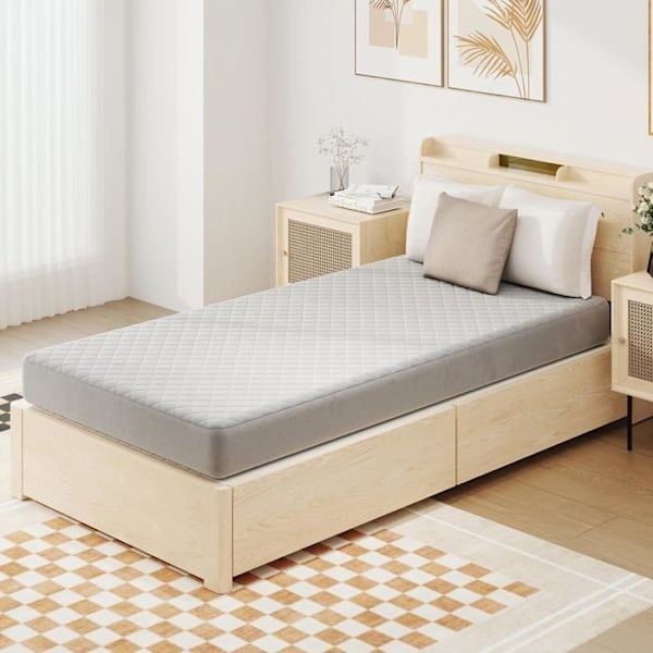 COSTWAY Yhden Hengen Patja 90x200 cm, Monikerroksinen Samettipatja Vaahdotuksella, Liukastumaton Pohja