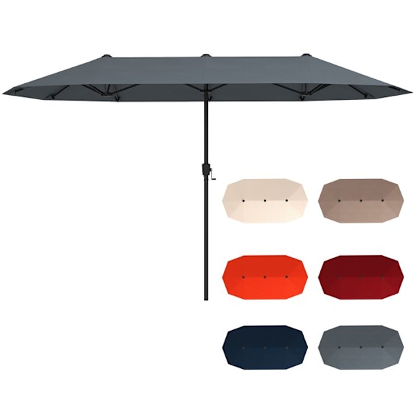 COSTWAY Rektangulær Haveparasol 392 x 212 x 222 cm - 12 Robuste Spiler - Krog til Terrasse Grå