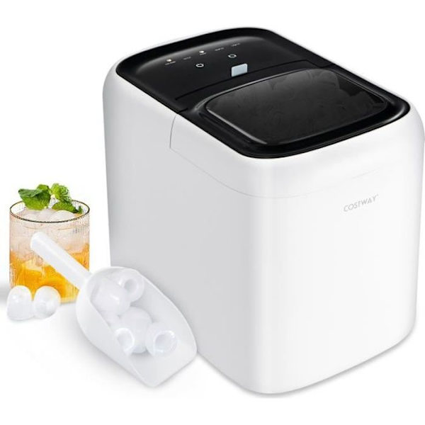 COSTWAY Counter Top Ice Maker 16 kg/dag 6-8 minuter Självrengörande 30 minuter 2L tank pekskärm Infraröda sensorer