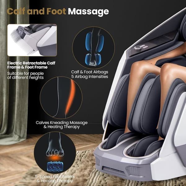 COSTWAY Elektrisk Massage Stol med Zero Gravity, SL Rail & 4D Scan, 24 Programmer, Varmefunktion Hvid