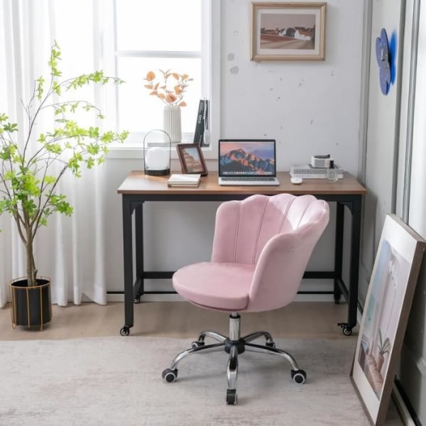 COSTWAY Velvet Swivel Rullstol, kronbladsform - Justerbar höjd H 74-82 CM Rosa Rosa