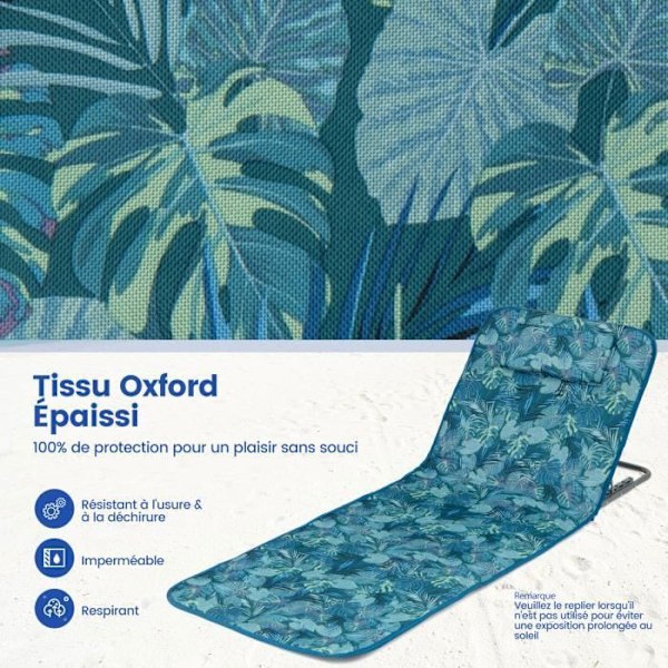 COSTWAY 2 x Foldsande Strandsækkene og Sidebord, 151 x 51,5 x 27-47 CM, Strandmåtte med Justerbar Ryg, Vandgrøn vatten grönt