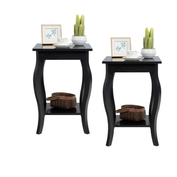 COSTWAY Set med 2 sidobord, 2-vånings soffbord med halkfria fötter för sovrum, vardagsrum, 40 x 40 x 60 cm, svart