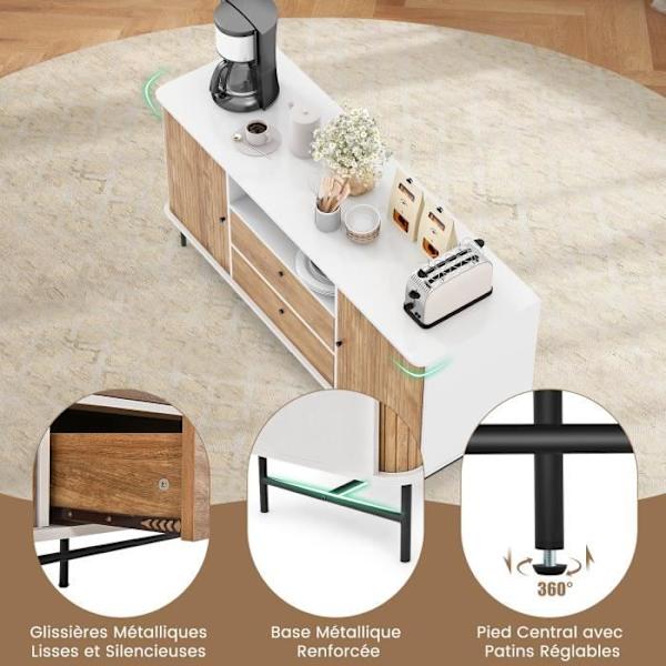 COSTWAY 65" TV-taso - 2 ovinen kaappi 2 laatikkoa - kaapelireikä - olohuoneeseen, makuuhuoneeseen - luonnollinen
