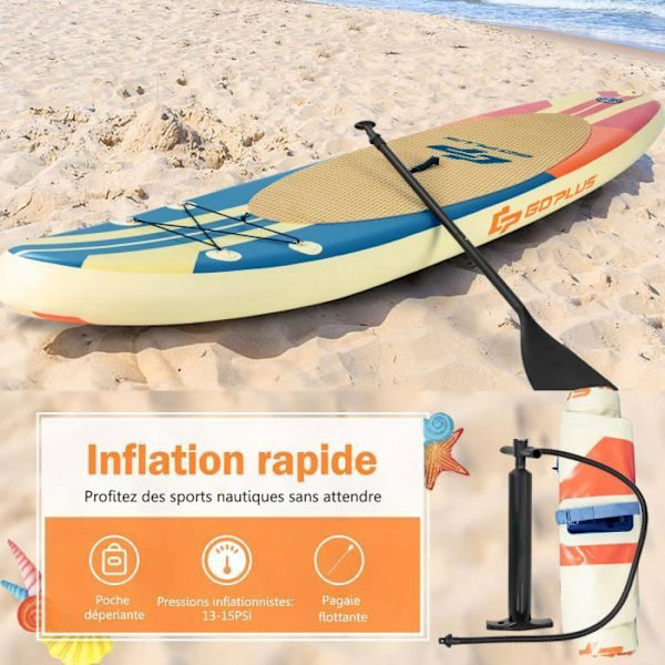 COSTWAY Oppustelig Stand Up Paddle Board 335x76x15CM PVC med Justerbar Paddle 160-210 CM Aftagelig finne Manuel pumpe stribet stil