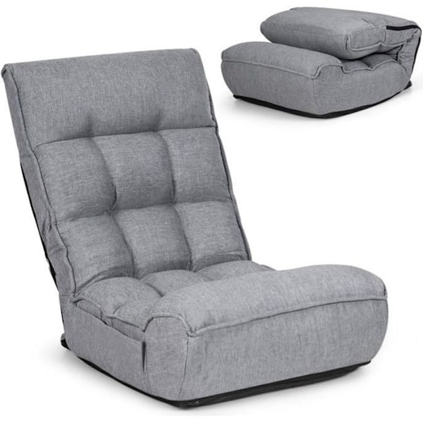 COSTWAY Foldseng Relax - 4 Positioner Justerbar Ryglæn 90°-150° i Grå Linned Design