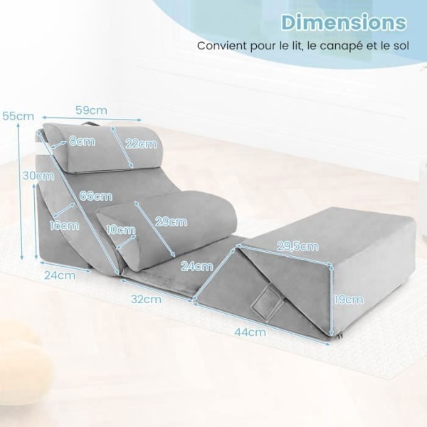 COSTWAY 7 Memory Foam Wedge -tyynyn setti - Irrotettava niskatuki - Lukutyynyt - Leikkauksen jälkeinen, raskaana oleva nainen