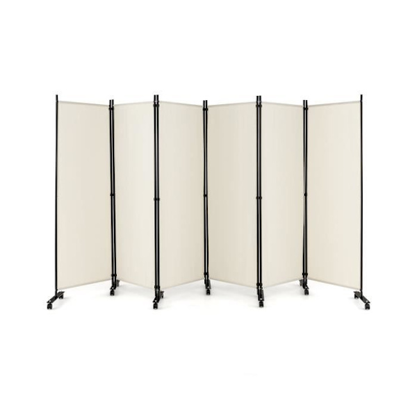 COSTWAY rulleskærm - 6 aftagelige foldepaneler 334,5 x 172 cm (L x H) Rumdeler, beige