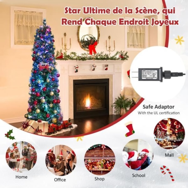 COSTWAY konstgjord julgran 180 cm med färgglad fiberoptik 517 PVC-grenar Pennform Juldekoration för hemmet