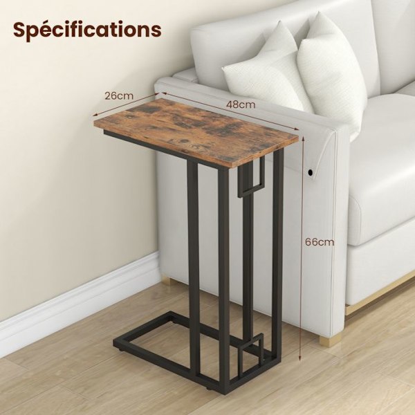 COSTWAY C-format sidobord, robust metallstomme, justerbara ben Max 20 kg, 48 x 26 x 66 cm