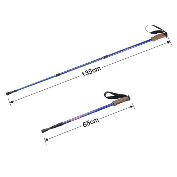 COSTWAY Walking Stick Anti-Shock vandringsstav i aluminium med 3 justerbara längder 65-135 cm Blå