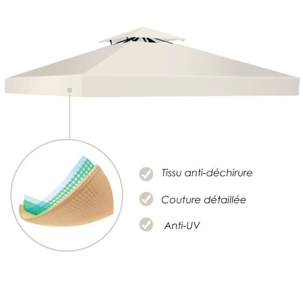 COSTWAY Udskiftningsstof til Pavilion Telt 3 x 3 M i Vandtæt Polyester til Have Pavillon Beige