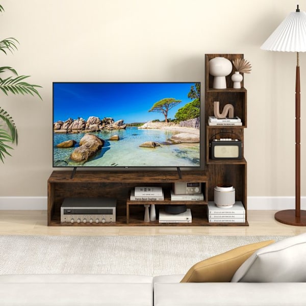 COSTWAY 50" TV-møbel med L-formede opbevaringshylder, åbne rum, til stuen, soveværelset, entreen, brun