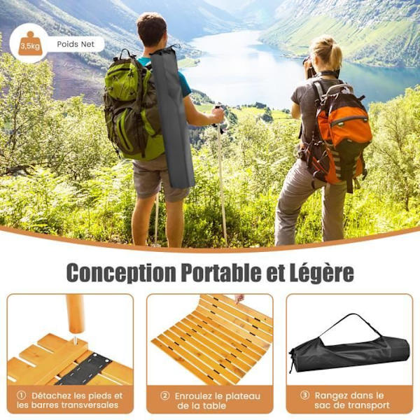 COSTWAY Fällbart campingbord i gran - 69x69x42 CM - Bärväska, Roll-Up bricka - Strand, Fiske, Picknick
