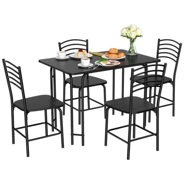 COSTWAY köksbordsset med 4 stolar, lackerad metallstomme, frukostbord för matsalen Svart