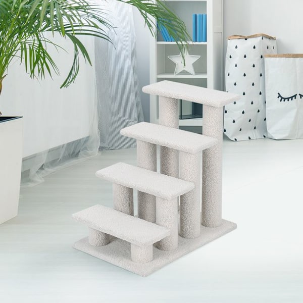 COSTWAY Cat Tree 60 CM i Cashmere, Pet Stairs Steps Cat Climber med 4 nivåer, belastning 45 kg, vit Vit
