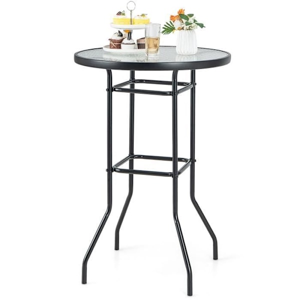 COSTWAY Trädgårdsbarbord i härdat glas - H 97 cm, halkfria fötter, pulverlackerad metallram - Inomhus utomhus