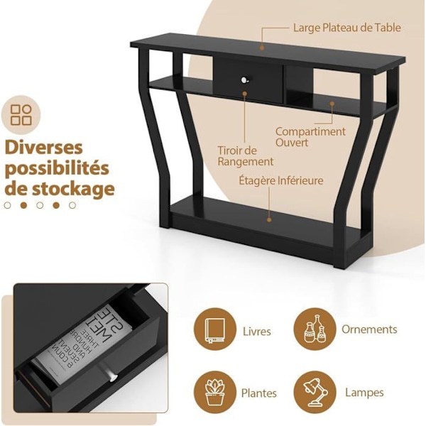 COSTWAY konsolbord med 1 skuffe og 2 opbevaringsrum, Country Style, Sort Svart