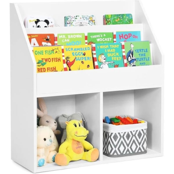 COSTWAY Träbokhylla för barn - 3 fack och 2 öppna kuber, leksaksförvaring - 70 x 30 x 80 CM Vit