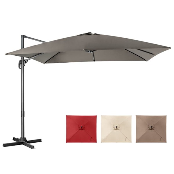COSTWAY Parasol Deporter Inklinerbar 3x3M med Krydsbase 360° Rotation, Kranksystem, 8 Spiler, Ventilation til Have, Terasse Grå