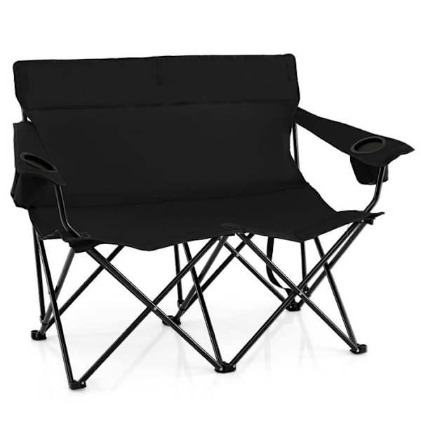 COSTWAY Havebord Foldbar 2 Personer, Kopholder, Transporttaske, til Camping Strand Fiskeri Rejse, Belastning 300 kg, Sort Svart