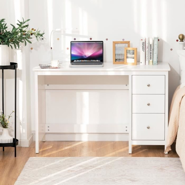COSTWAY computerbord, computerbord 120 x 50 x 75 cm Rummeligt med 3 skuffer, moderne stil hvid farve Vit
