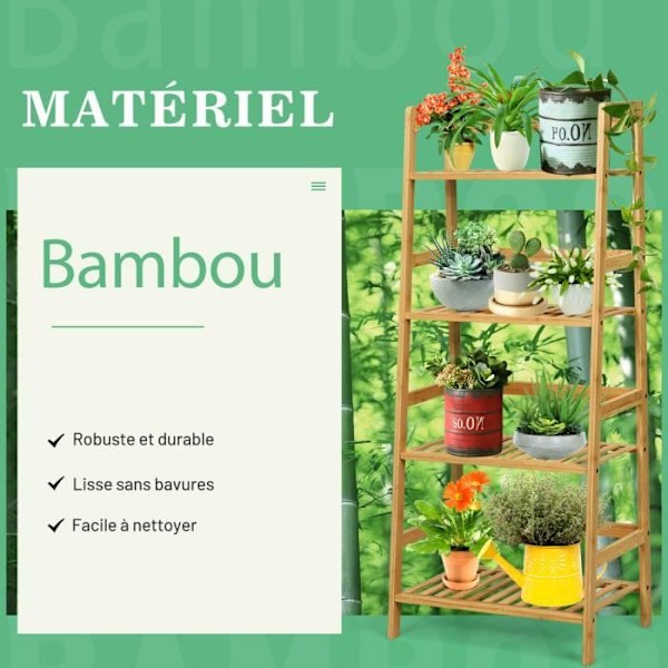 COSTWAY 4-lags bambus reol, 48 x 32 x 115 CM (L x B x H), opbevaringshylde til stue, køkken, kontor, naturlig Naturlig