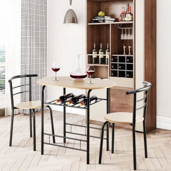COSTWAY Set med matbord och 2 stolar, köksbord: 80 x 53 x75 cm (L x B x H)  Naturlig + Stomme i svart metall e4c0 | Fyndiq