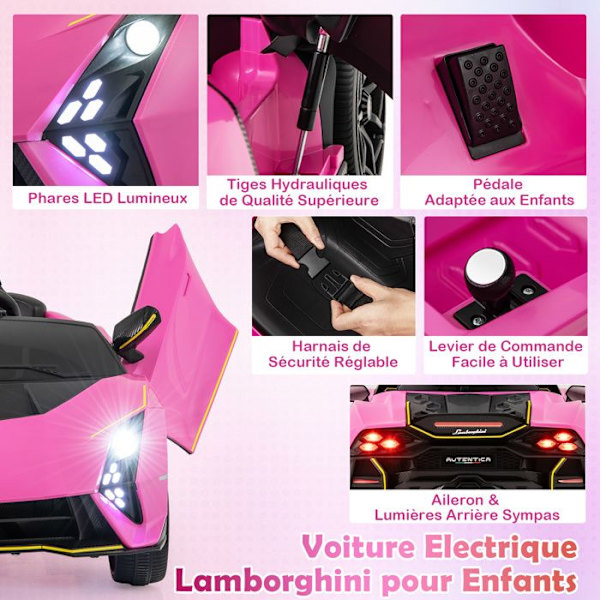 Lamborghini COSTWAY -lisensoitu lastenauto, 4-veto, kaukosäädin ja valot, 3 vaihdetta 114,5 x 64 x 45,5 CM vaaleanpunainen