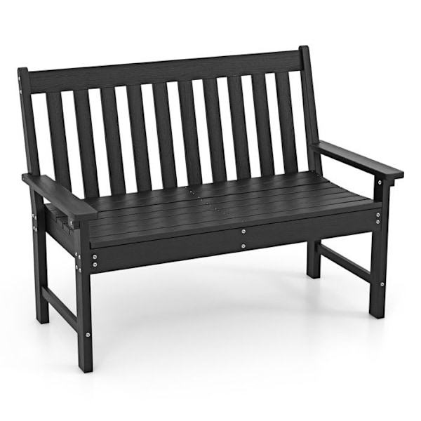 COSTWAY Trädgårdsbänk 132 cm 2 Personer i HDPE, Ryggstöd och Armstöd, Terrasssoffa med Lameller, för Veranda Gräsmatta, Svart Svart