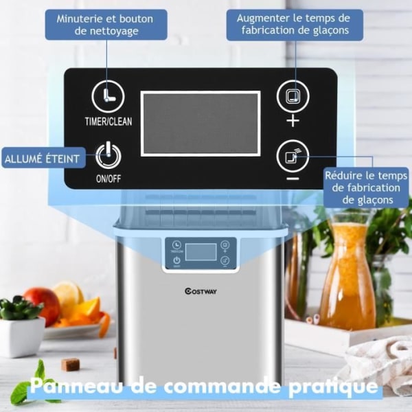 COSTWAY Ice Maker 18kg/24h med flasköppning LCD-skärm Timer Scoop Självrengörande 3,2L vattentank