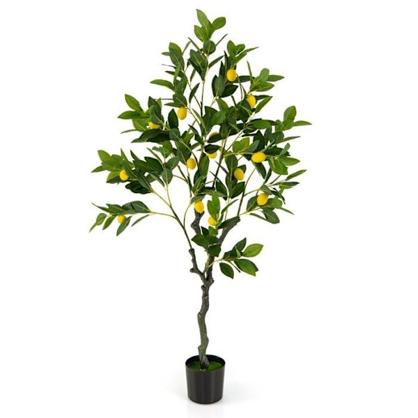COSTWAY konstgjord citronträd H120cm med 18 citroner, grön växt i kruka, modern inredning för hem, vardagsrum, kontor