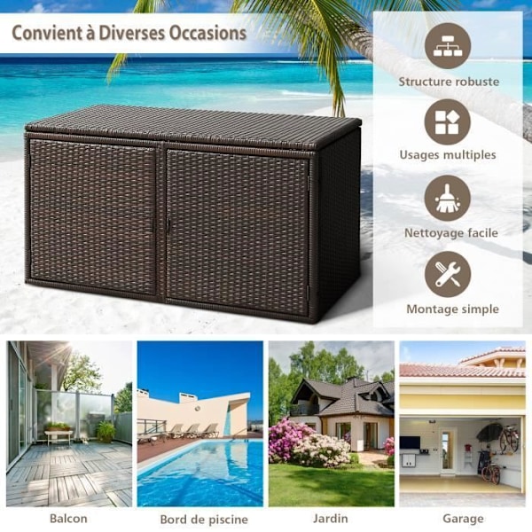 COSTWAY Haveopbevaringsboks 335L i PE Rattan, Maks 120 kg, Stålramme med 2 hylder 115 x 60 x 65 CM Brun