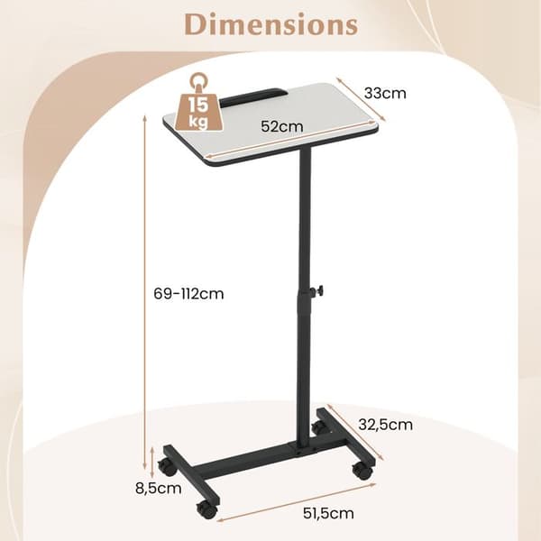 COSTWAY C-formet Justerbart Sidebord 52x33x69-112 cm - Kipping 360° Drejbart Bordplade til Sofa, Grå