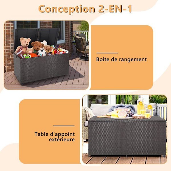 COSTWAY Opbevaringskasse 662L i PE Rattan med 2 Hjul og 2 Gasdempere, Vejrbestandig, 150 x 77 x 73 CM