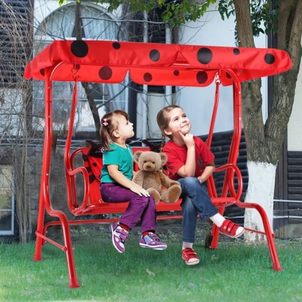 2-sits trädgårdsgunga för barn, anti-UV-tak Barnträdgårdsgunga för barn gungstol Röd