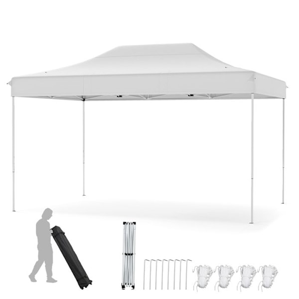 Kokoontaitettava Teltta 300 x 445 CM - COSTWAY - 10-12 henkilöä Pop-Up Korkeussäädettävä 188-208cm - UV-suojattu Juhliin Beige