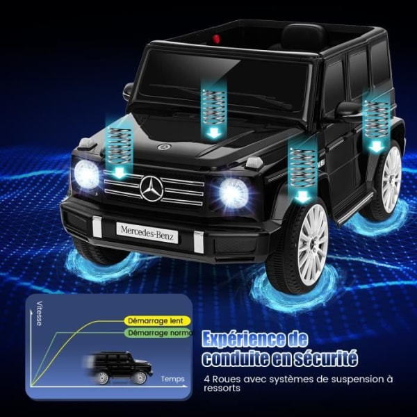 COSTWAY Mercedes-Benz G500 - Elbil 12V/7 Ah - 4 Motor, 3-7 km/h, 2,4G Fjärrkontroll, LED, MP3, USB, 3+ år, Svart
