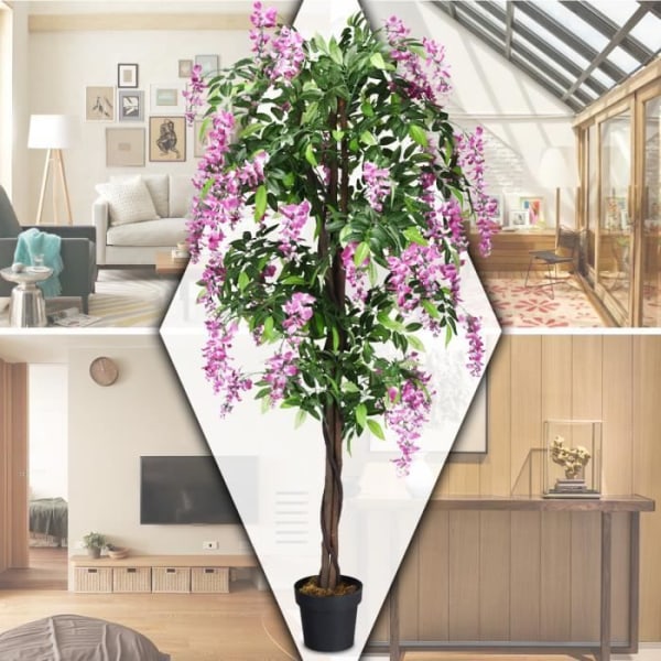 Konstgjord växt med falska rosa blommor 180 cm falskt träd med kruka inomhus eller utomhusdekoration Wisteria