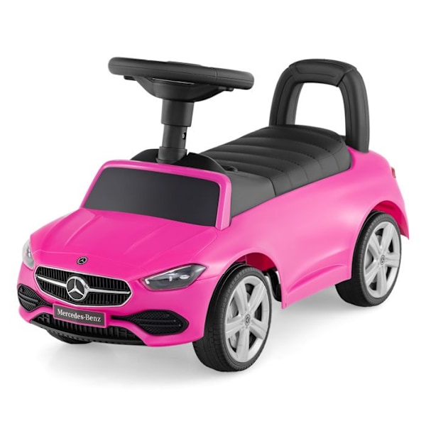 COSTWAY Mercedes-Benz børnebærer med rat, horn, motorlyd, opbevaring under sædet, i 12 til 36 måneder, Pink