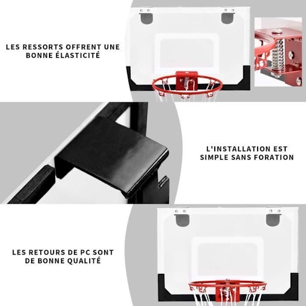 COSTWAY Mini Vægmonteret Basketball Bøjle 45 x 30 CM til at hænge indendørs i PC til fritid Leg Soveværelse Kontor Hvid