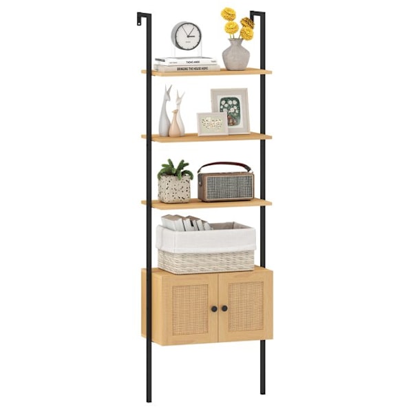 COSTWAY Væghylde Skala 184 cm med 5 Niveauer, Rattan Skab, Metalramme, Åben Reol til Stue Kontor, Naturlig