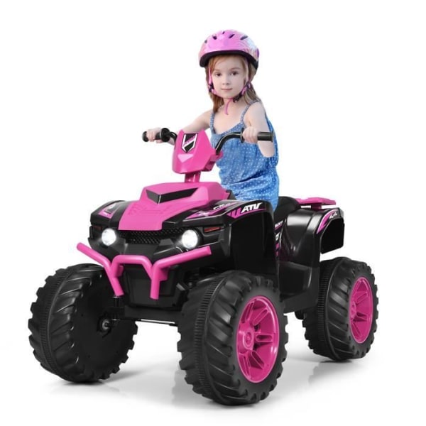 COSTWAY elektrisk fyrhjuling för barn - Rosa - 4 hjul - 12V/7Ah - 35 kg max - Musik och berättelser