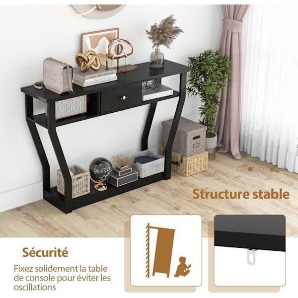 COSTWAY konsolbord med 1 skuffe og 2 opbevaringsrum, Country Style, Sort Svart