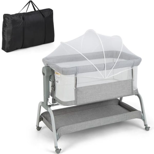 COSTWAY Bærebrus Cododo Baby Portable 4 i 1 Madras, Net, Opbevaringskurv, 2 Elastiske Remme Højdejusterbar 0-6 Måneder Grå Grå