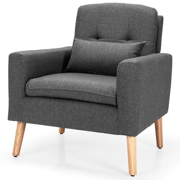 COSTWAY Modern Accent Fåtölj med svankdyna, 77 x 74 x 85 cm, Linnetyg, Max belastning 150 kg, Grå Grå