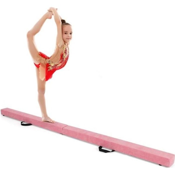 COSTWAY 210 cm hopfällbar gymnastikbalk för barn med bärhandtag 4 halkskydd Rosa mockaöverdrag Rosa