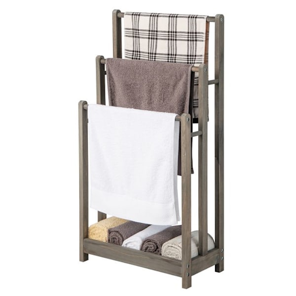 COSTWAY Fritstående håndklædeholder til badeværelse - 3 stænger og nederste opbevaringshylde - 45 x 22 x 86 cm - Grå Grå
